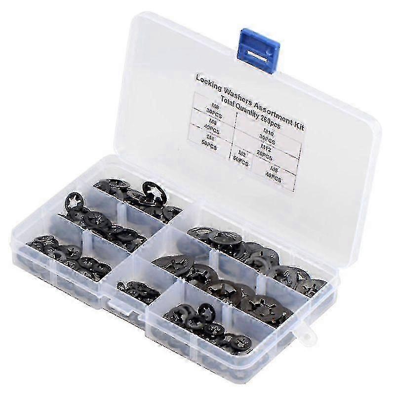 260pcs/set Metal Starlock Push-on Locking Washer Fastener Star Nut Assorted Kit