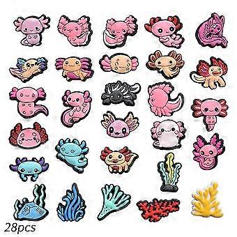 28kpl Animal Axolotl Croc Charms pojille Tytöt Pink Cartoon Croc Charms Tarvikkeet Croc-nastat Kengän koristelu