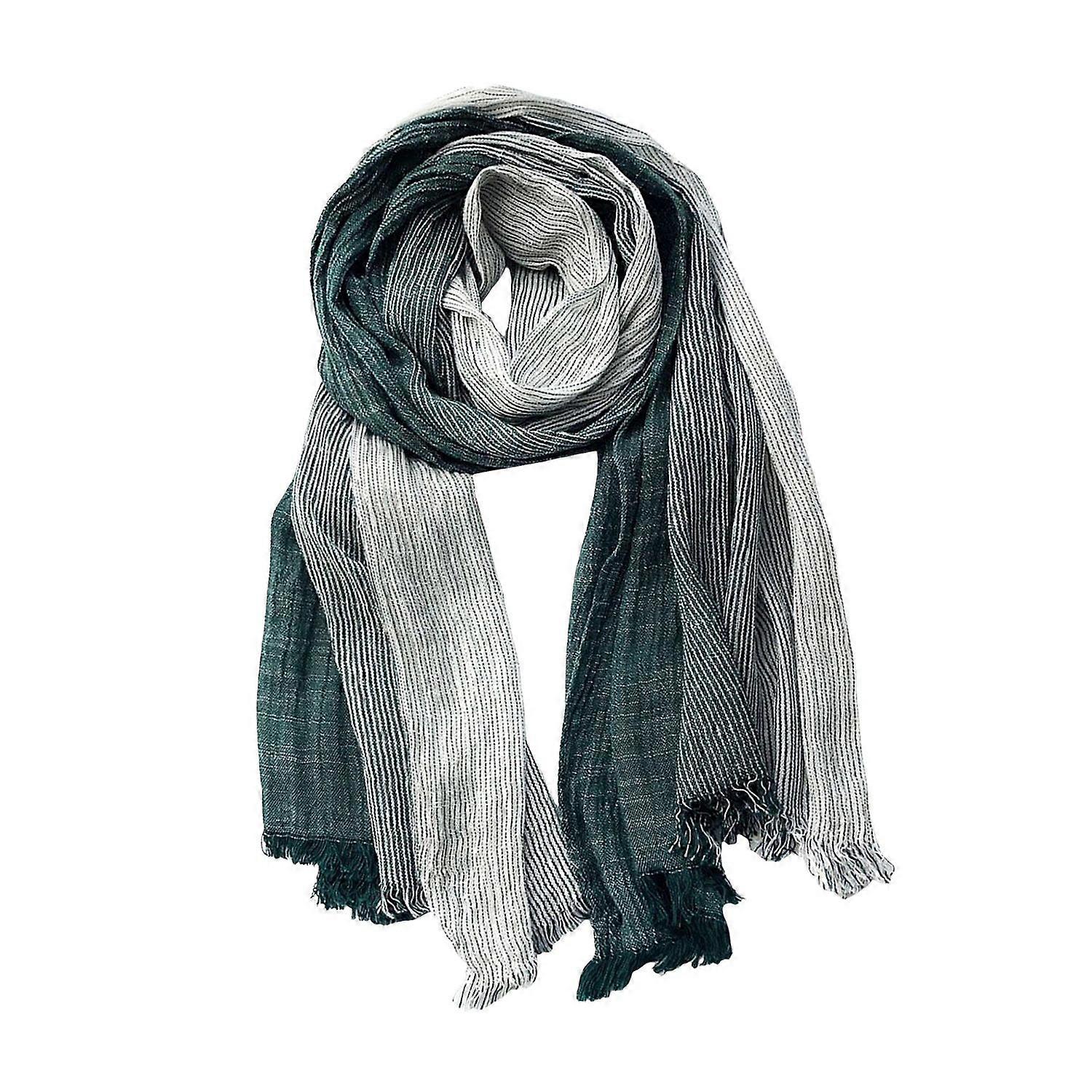 Women Scarf Patchwork Color Tassel Trim Wrinkle Shawl Scarf Soft Comfortable Temperature-locking
