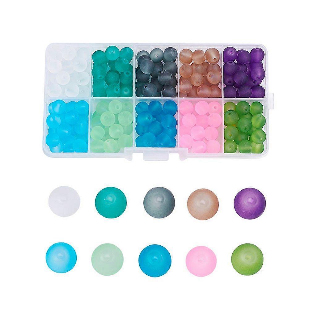 Transparent Glass Beads Frosted Round Mixed Color 8mm Hole: 1.3~1.6mm about 200~205pcs/box