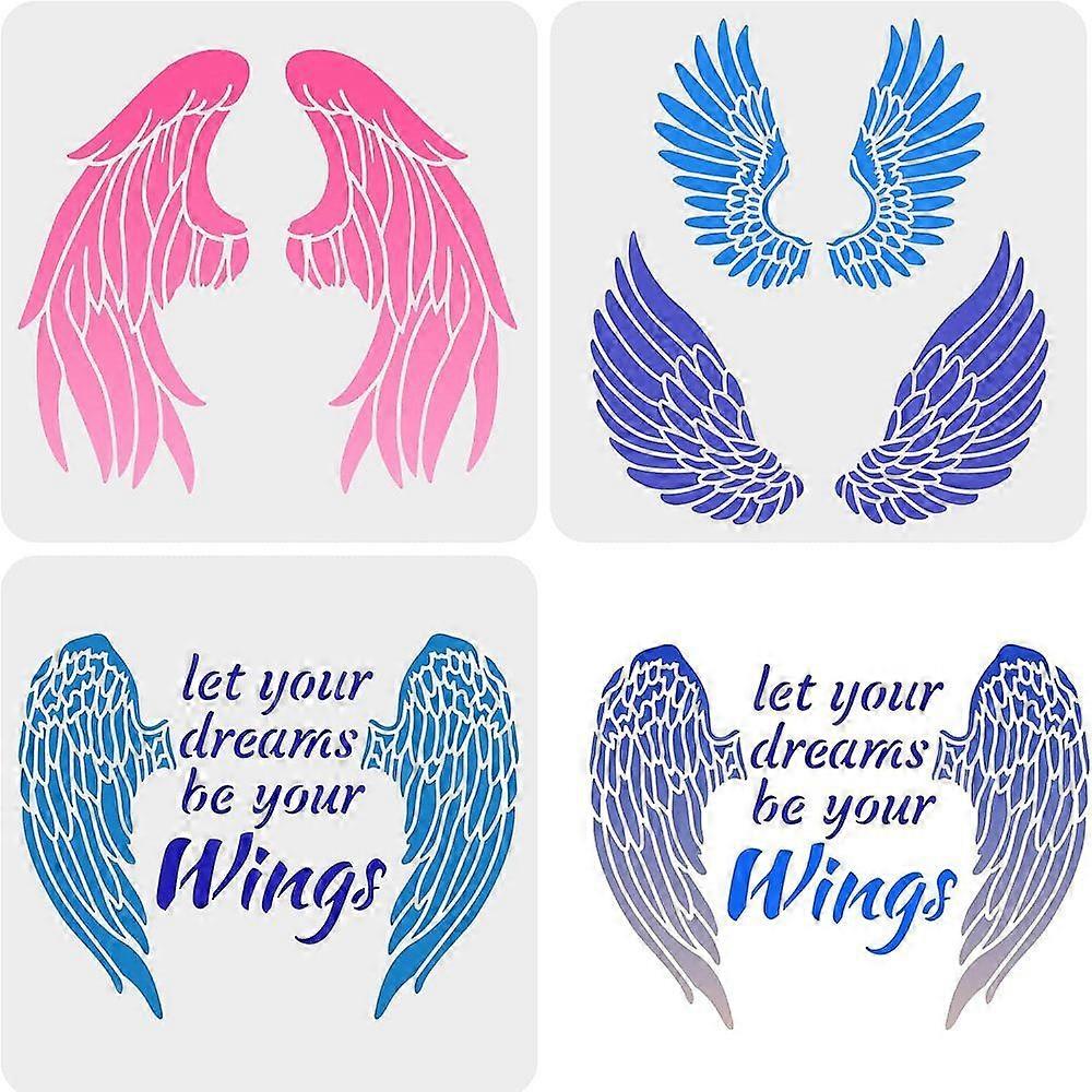 1Set 3PCS Angel Wings Stencils 30x30cm Plastic Wings Stencil Template 4 Pairs of Wings Pattern Large Stencil DIY Wall Craft Stencils for Tiles Canvas