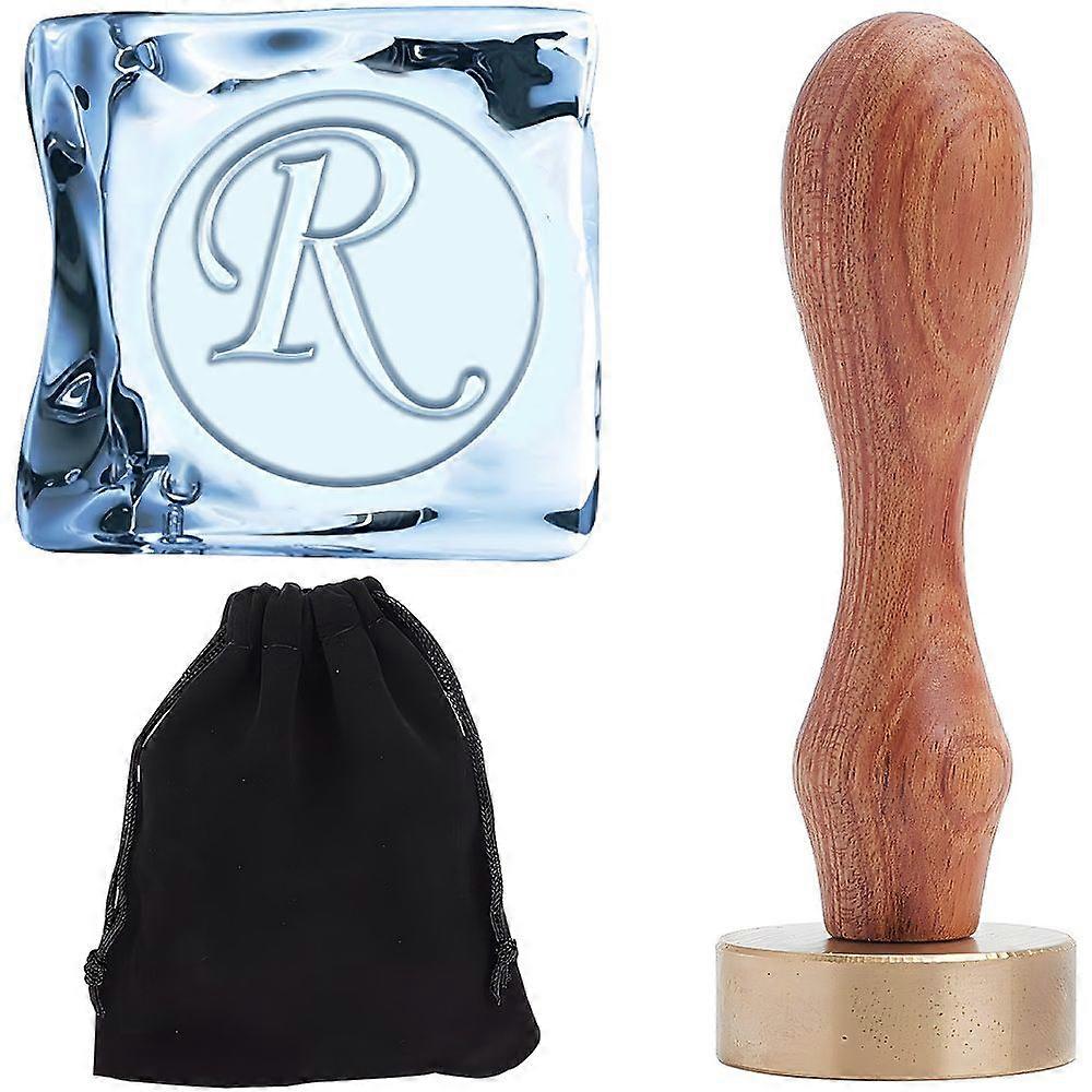 DIY Wax Seal Stamp Sets Including 1Pc Brass Stamp Head with 1Pc Pear Wood Handle and 1Pc Velvet Pouches Letter R 30x10mm 1pc