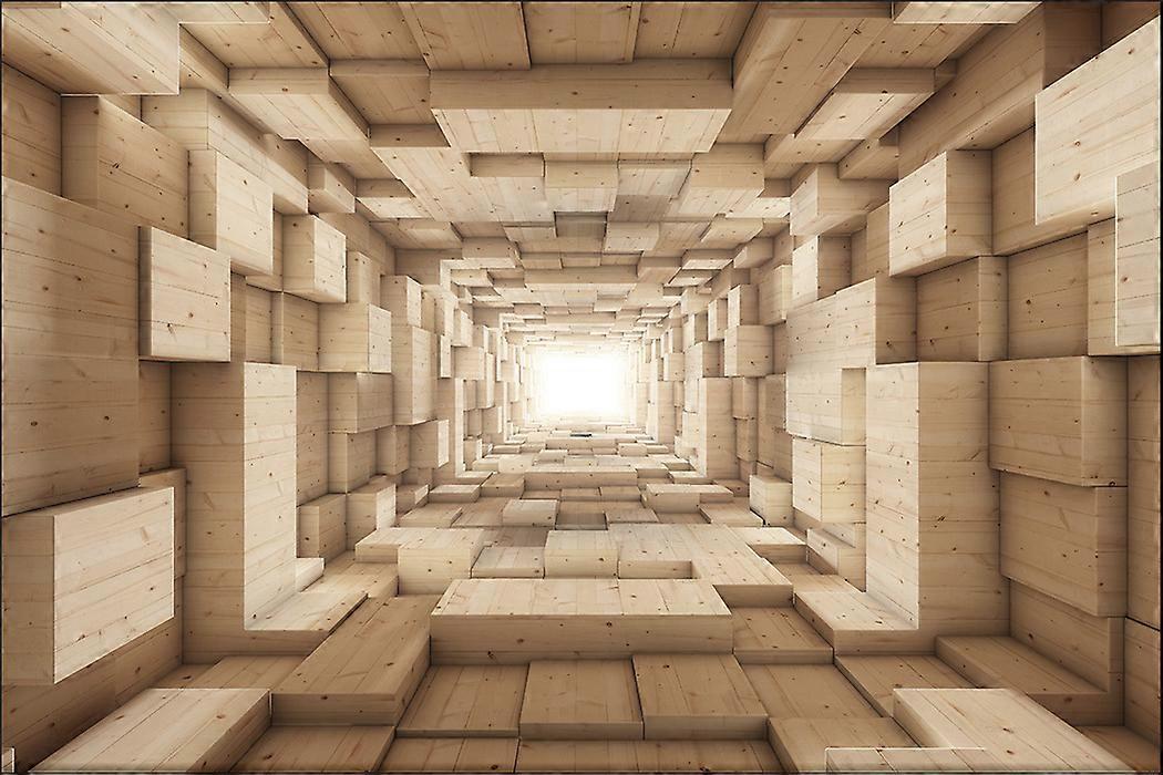 Fotomural de pared para dormitorio salón Túnel de madera efecto 3D