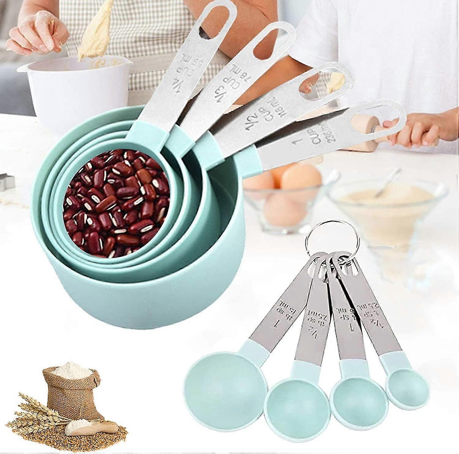 Measuring Cups And Spoons Set Of 8 Pieces, Plastic Measure Cups With Stainless Steel Handle,1470