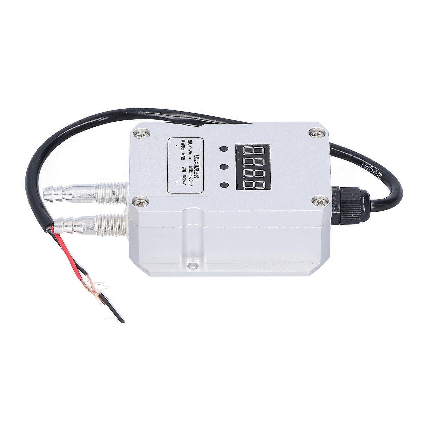 Wind Pressure Transmitter Silver Digital Display Differential Sensor 4-20mA DC 24V0-3kpa
