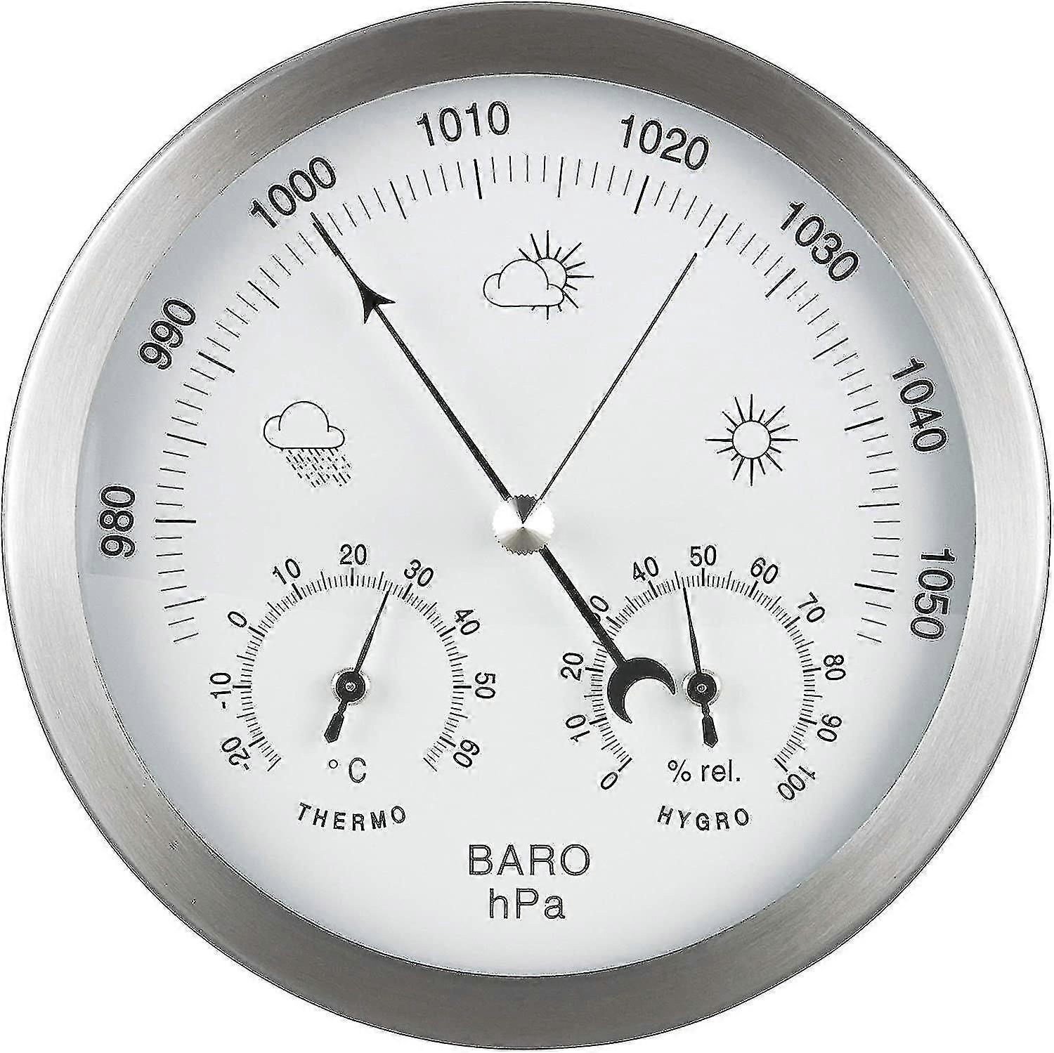 Barometer väderstation 3i1 rostfri stålram 14cm termometer