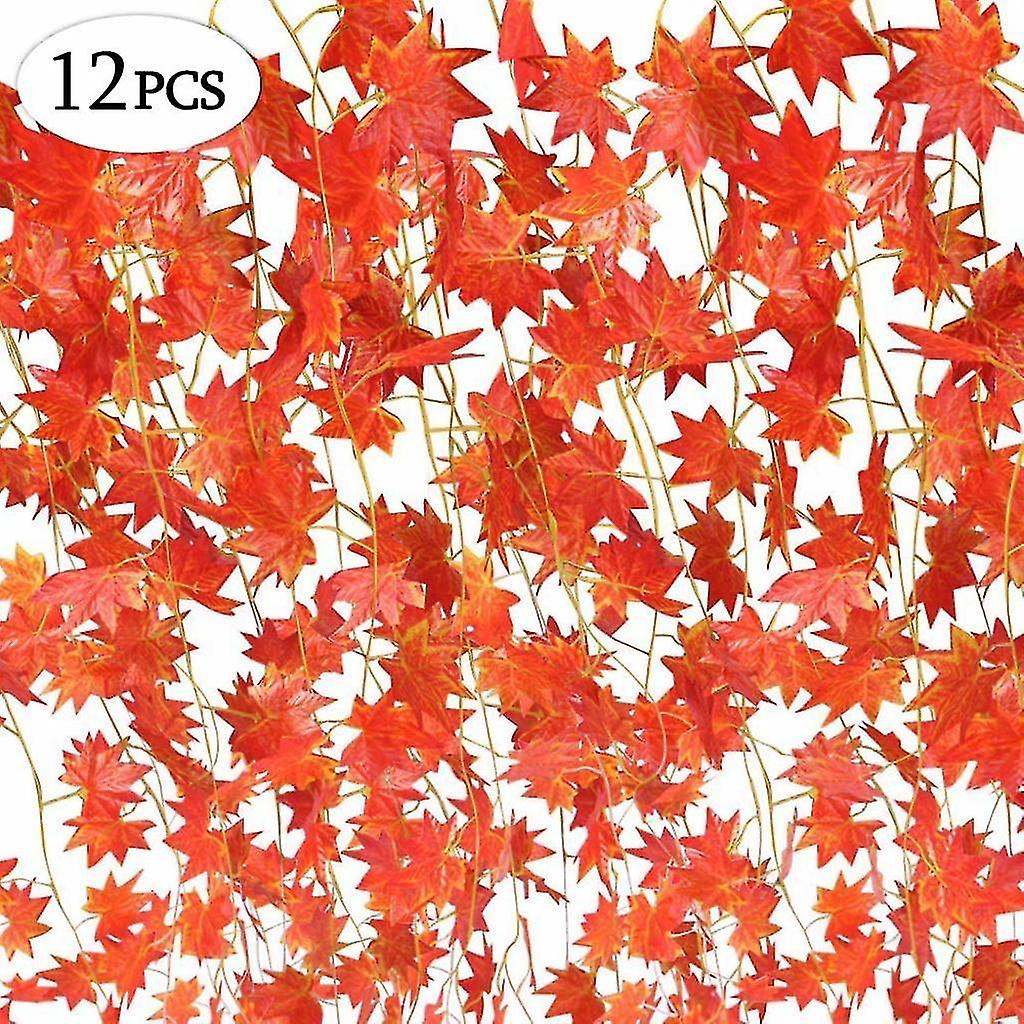 Fall Wreath, 12 Strands (90 Feet) Artificial Maple Leaves Red Maple Vine Ivy Greenery Fall Leaves Wreath