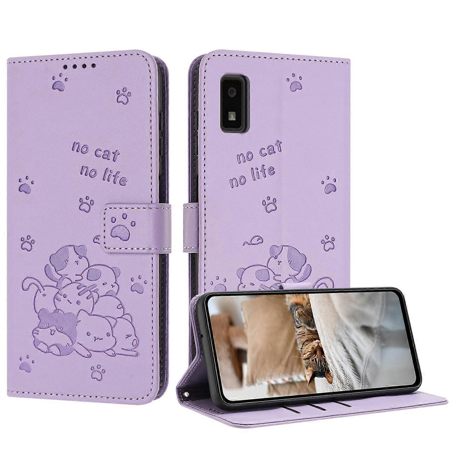 Embossed Kitten PU Case For Sharp Aquos Wish 3