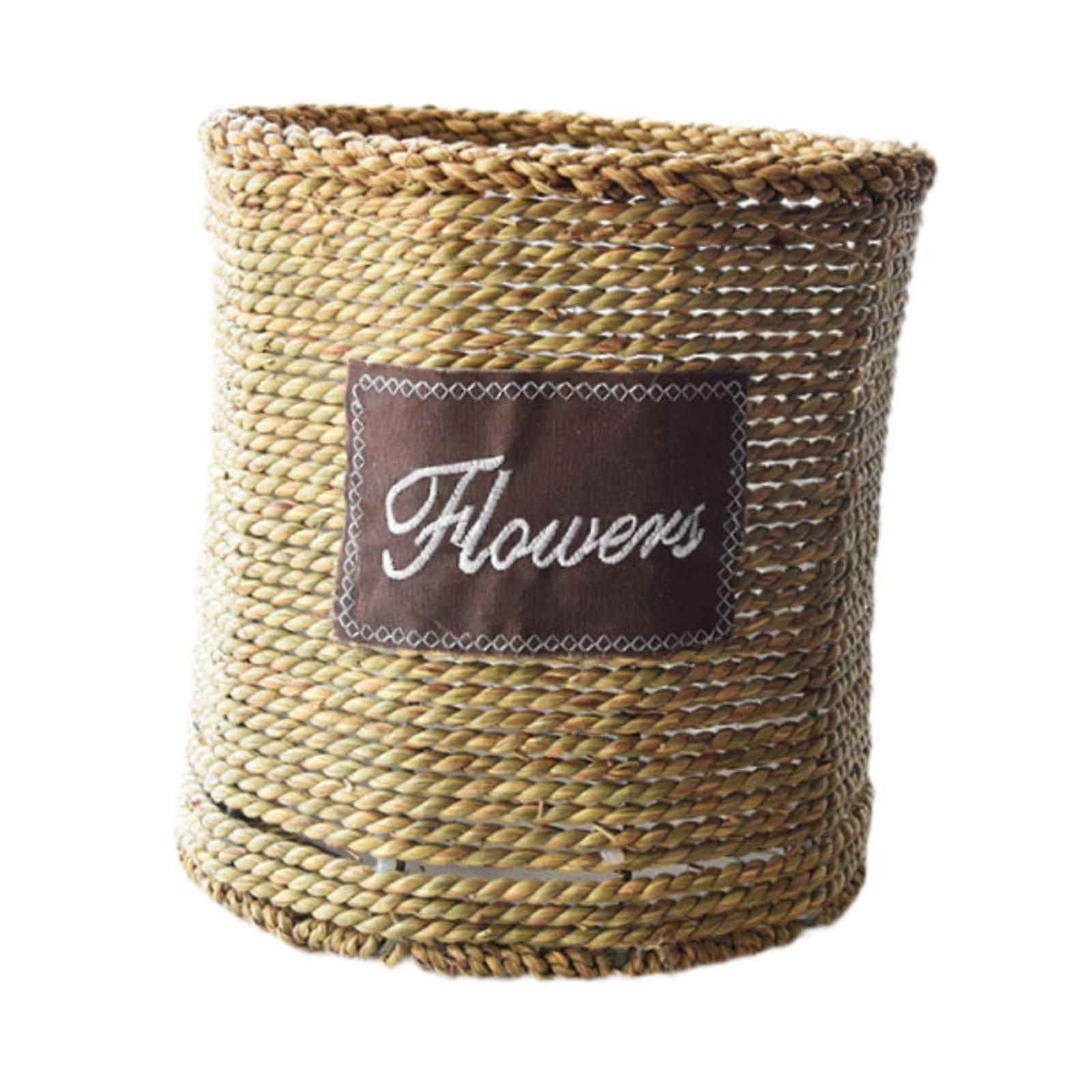 Straw Weaving Planter Basket Rustic Container for Living Room Hallways Party Cylindrical