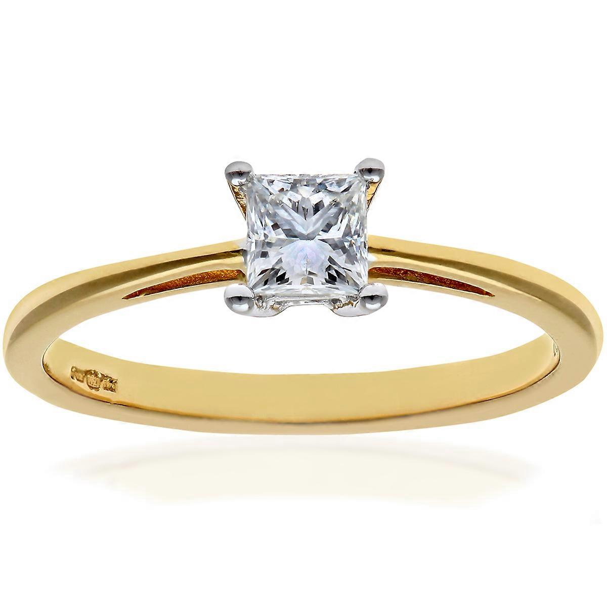 Jewelco London 18K 黄金公主方形 1/3K 钻石 4 爪单石订婚戒指 4 毫米
