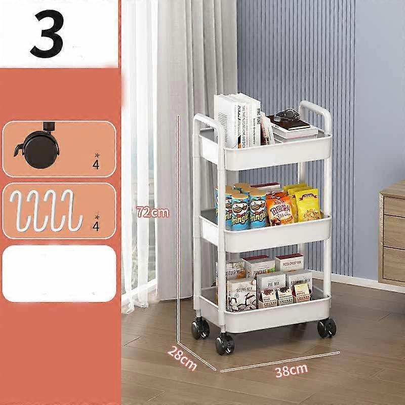 3/4 Tier Movable Storage Rack Upgrade Thicker Material Rolling Wheels Kitchen Bathroom Organizer Household Rack Mobile Shelf
