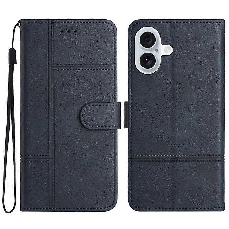 Compatible For iPhone 16 Case PU Leather Phone Cover Card Slots Wrist Strap Line Pattern