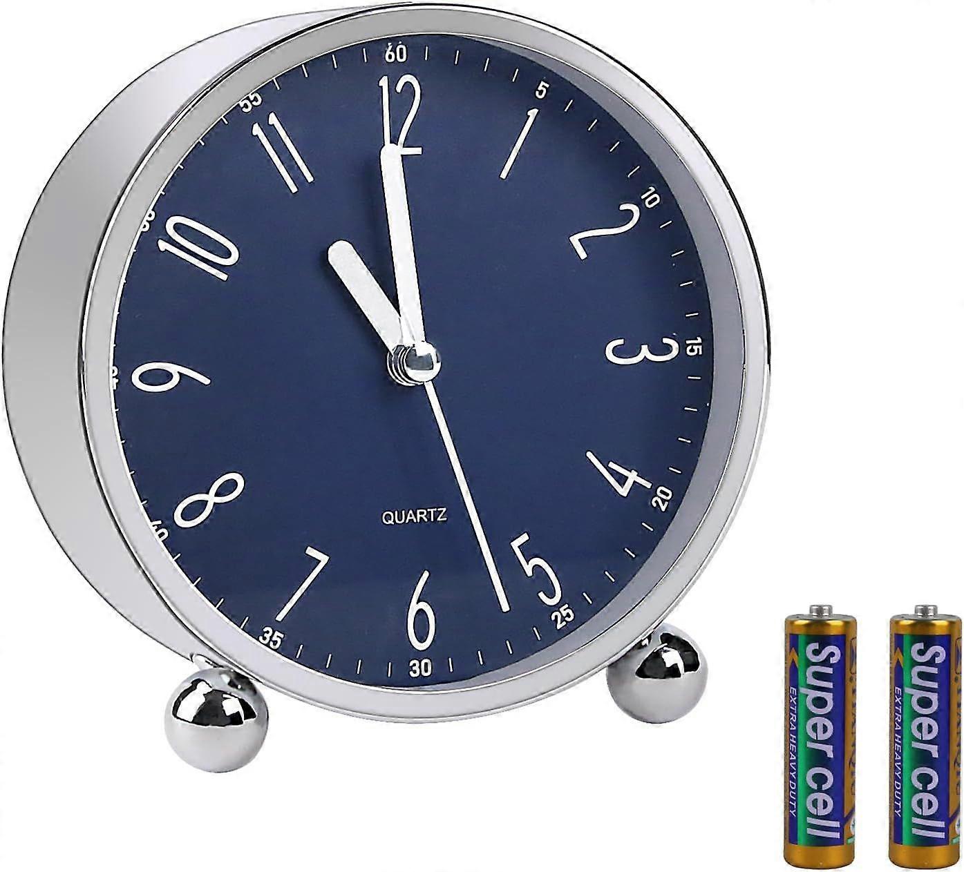 Alarm Clock 4" Analog Super Silent Analog Alarm Clock Silver&Blue