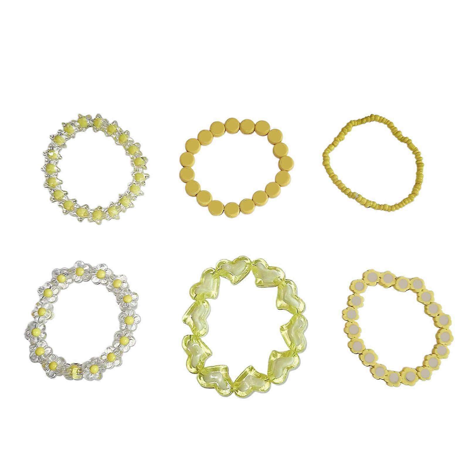 6Pieces Adjustable Beads Bracelet Candy Color Fashion Beaded Bracelet Party Wrist Jewelry Bead Texture Suitable for Lady  Yellow