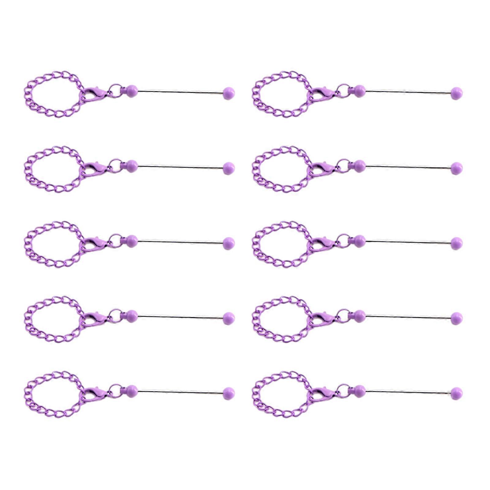 Set of 10 Beaded Keychain Set Handmade Phone Charm Chains Lobster Claw Clasp Key Rings Backpack Phones Decoration Purple