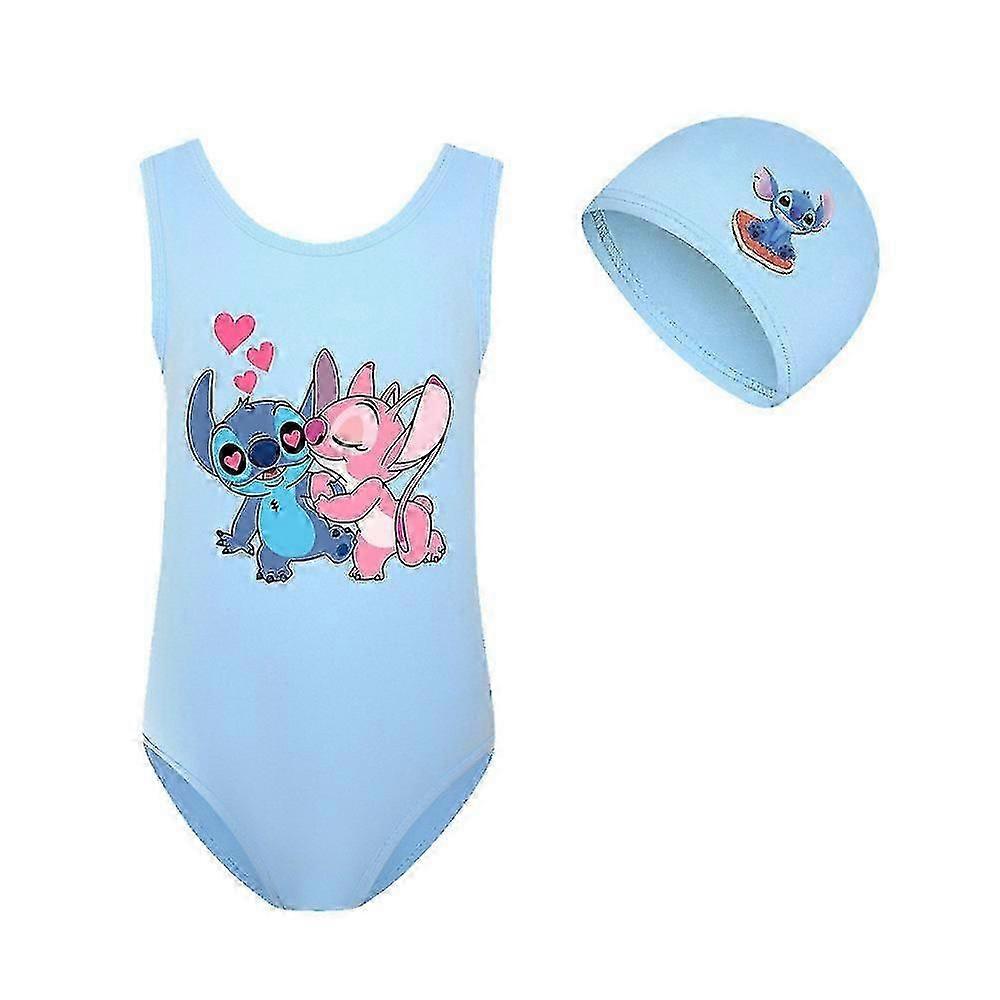 Lilo Stitch Kids Girls One Piece Swimsuit Swimwear Bathing Suit With Swim Cap