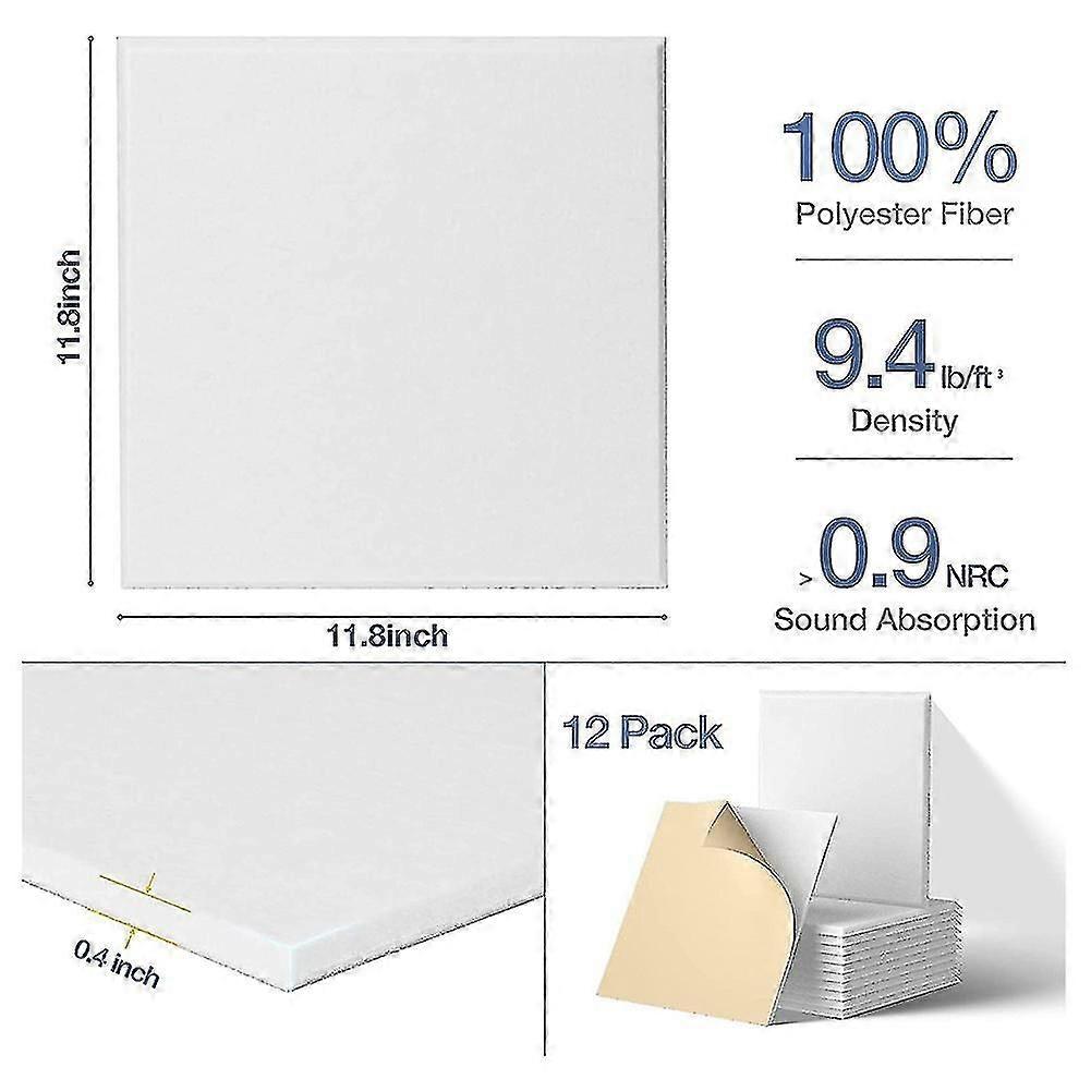 Selvklæbende akustikpaneler 12 pakke, 12 x 12 x 0,4 tommer lydisoleret polstring, lydabsorberende panel