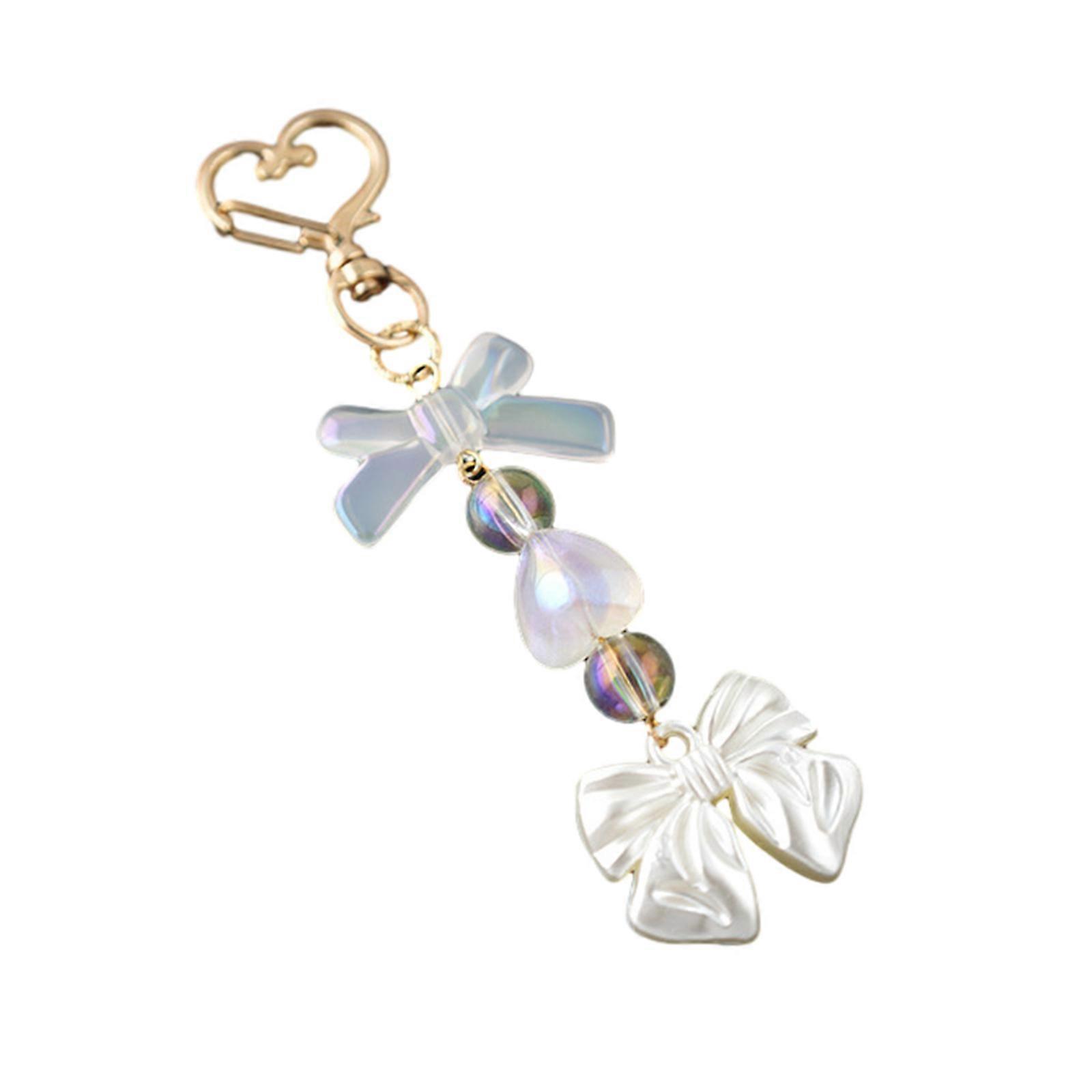 Portable Acrylic Keyring with Bowknot Crystal Flower for Handbag Backpack Hollow Heart Key Holder Bowknot Heart Keyring