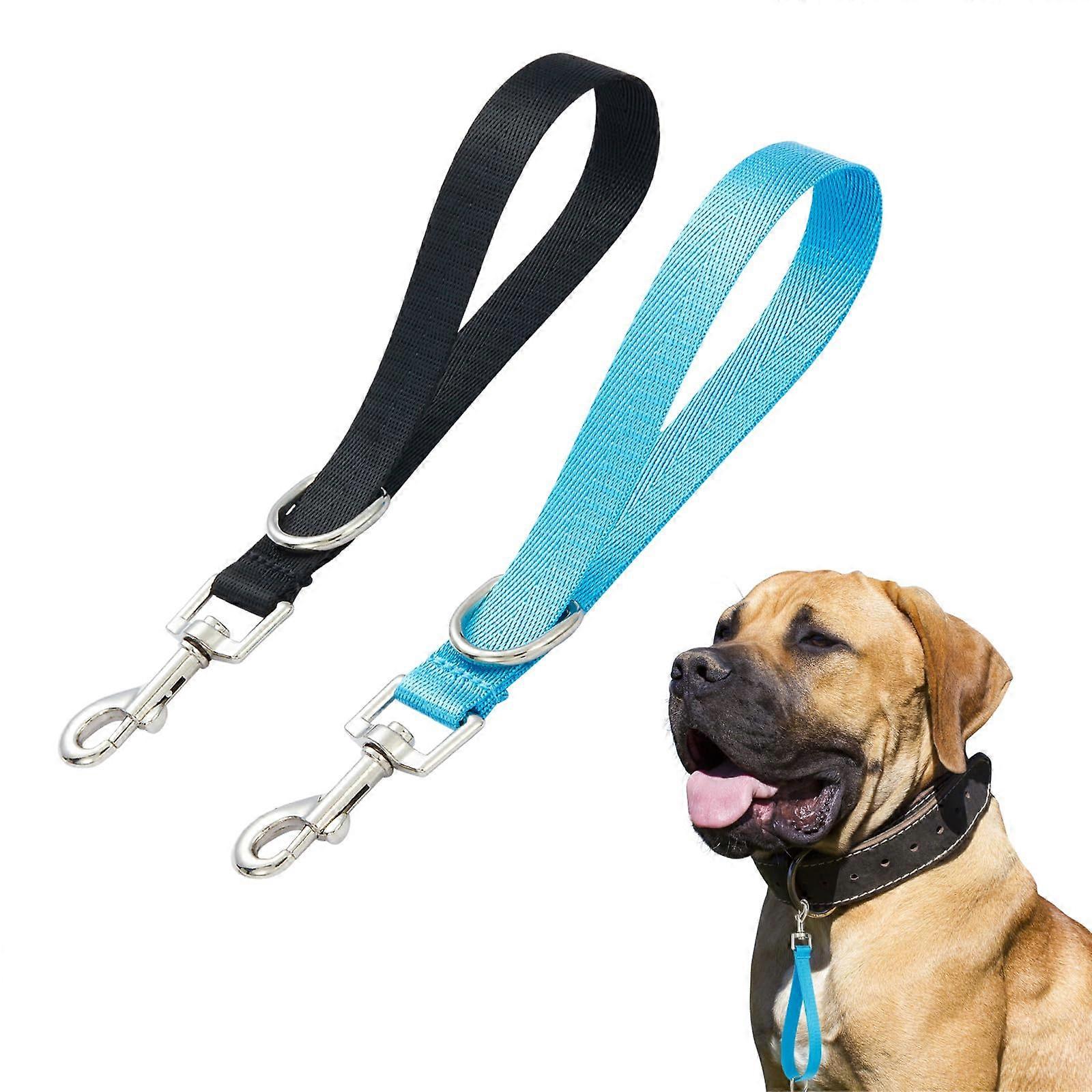 Short Dog Leash Traffic Leashes for Training - Nylon Pet Dog Grab Handle Tabs 2 Pack in Black & Sky Blue