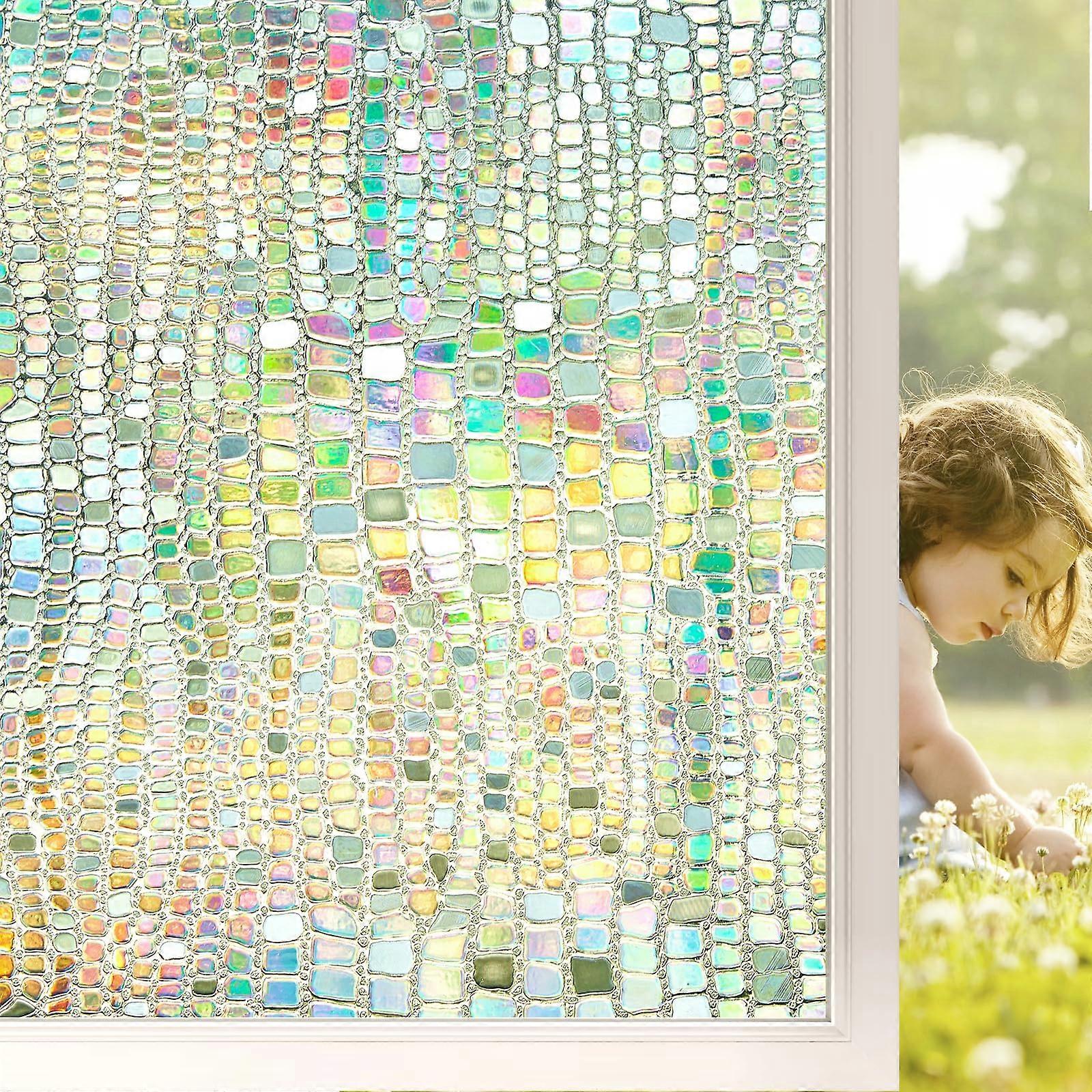 Window Privacy Film Stained Glass 3D Rainbow Prism Heat Blocking Window Tint Peel and Stick Decals 23.6 x 78.7 In Pure