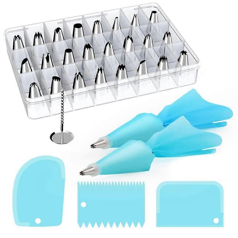 Cake Piping Pastry Nozzles Set 33pcs Stainless Steel Icing Tips with Pastry Bag for Decorating Cakes and Cupcakes