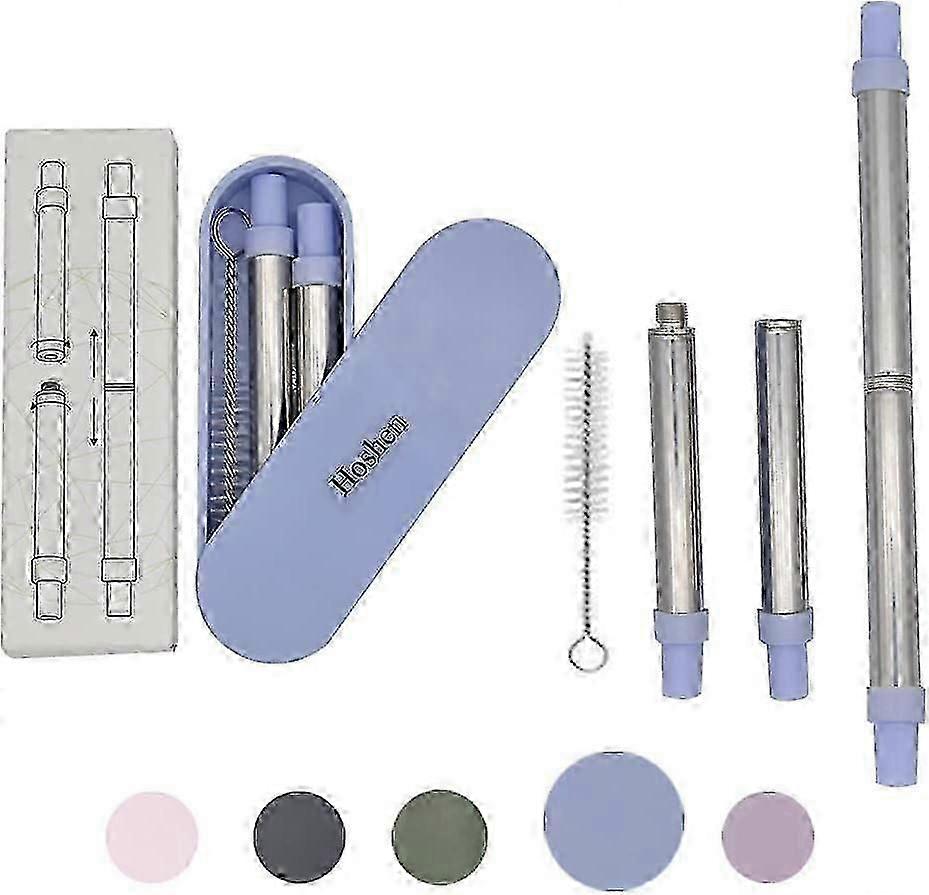 Hoshen Stainless Steel Portable Telescopic Straw, Two-In-One Detachable Telescopic Straw, Detachable, Reusable Straw With Shell, With Cleaning Brush -