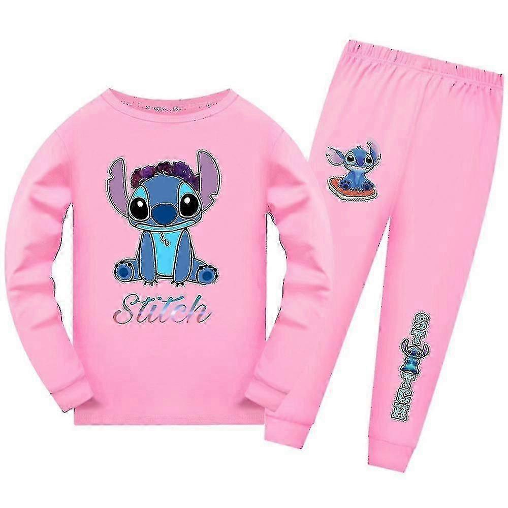Lilo & Stitch Print Kids Boys Girls Pajamas Set Long Sleeve T-shirt Sweatshirt Pants Outfit Loungewear Nightwear -NMAOV