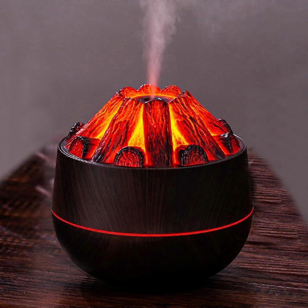 Changing LED Light Micro Firewood Wood Modeling Moisturizer with Adjustable Fog Mode and Auto Shutoff for Bedroom Office Car (Black)