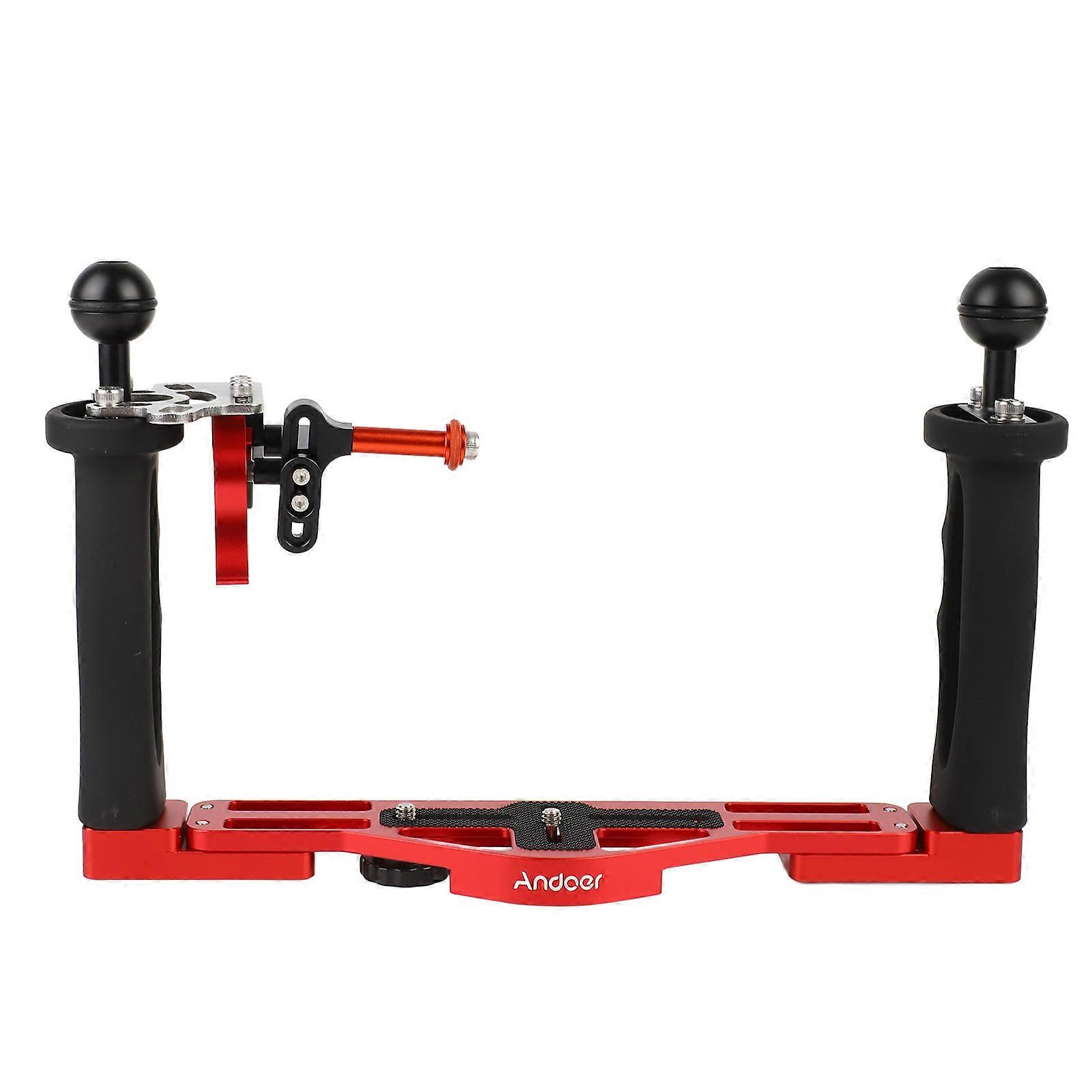 Dual Handle Diving Adjustable Handheld Underwater Tray Stabilizer Rig with Shutter Release Lever for DSLR Camera