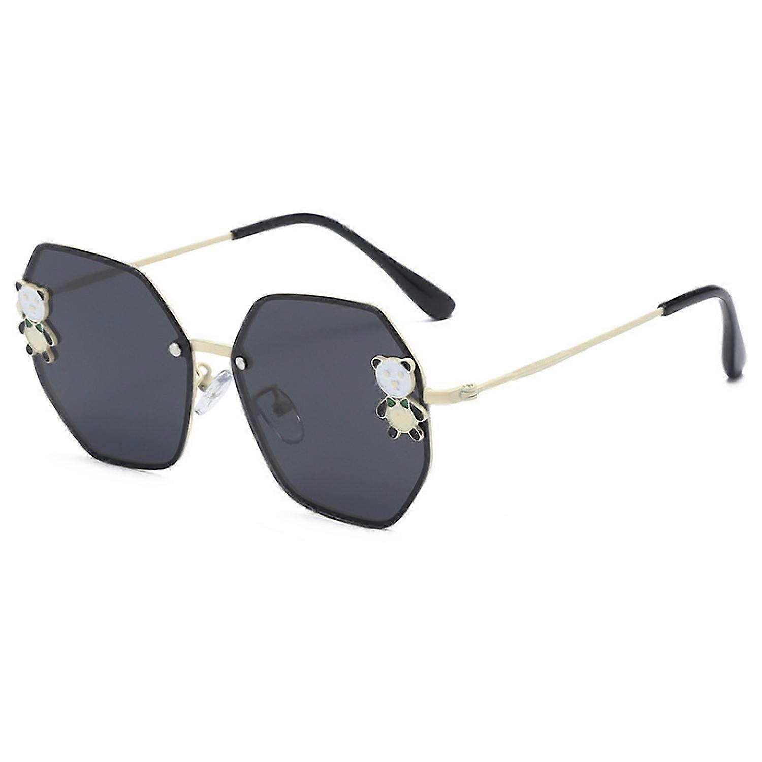 Children's Polarized Sunglasses Cartoon Panda Shape Decorative Sunglasses Photo with Glasses----White frame gray slice