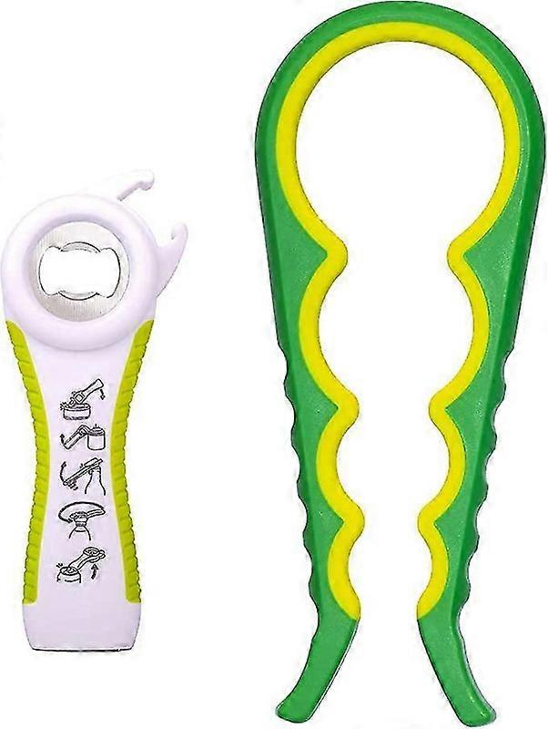 2 st gröna 5-i-1-flasköppnare – multiverktyg för kök, enkelt grepp för artrit eller svaga händer, hållbar design