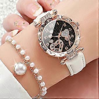 Cristal Amour Quartz Montre Perle Bracelet Boucles d’oreilles Collier Set