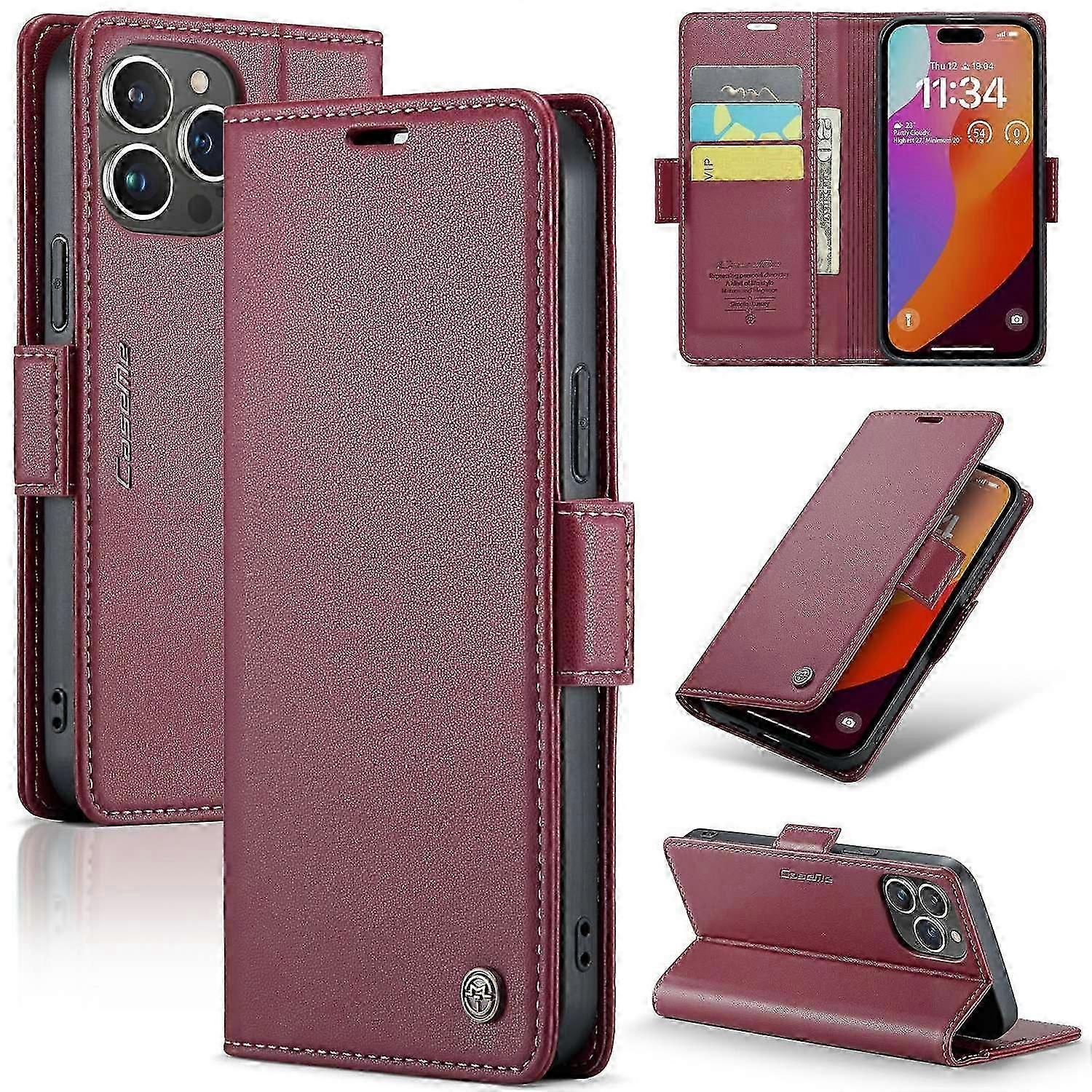 CASEME 023 Genuine Leather iPhone 16 Pro Max Case with RFID Protection and Three Card Holder