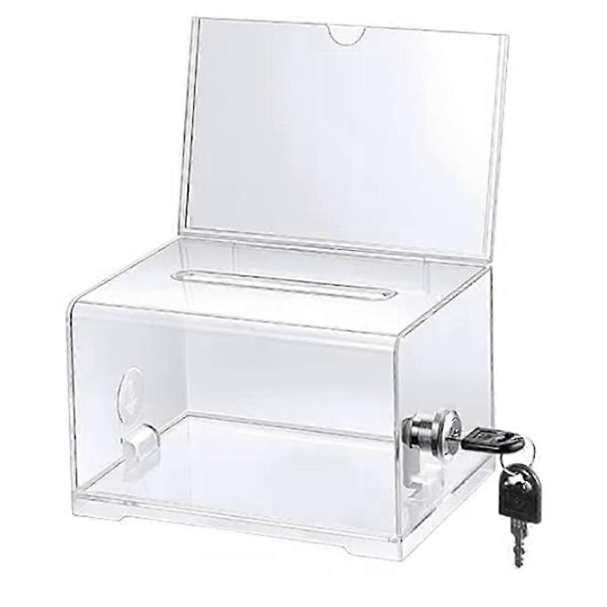 1 Pack Acrylic Donation Box with Lock, Clear Ballot Box with Sign Holder, Suggestion Box for Fundra