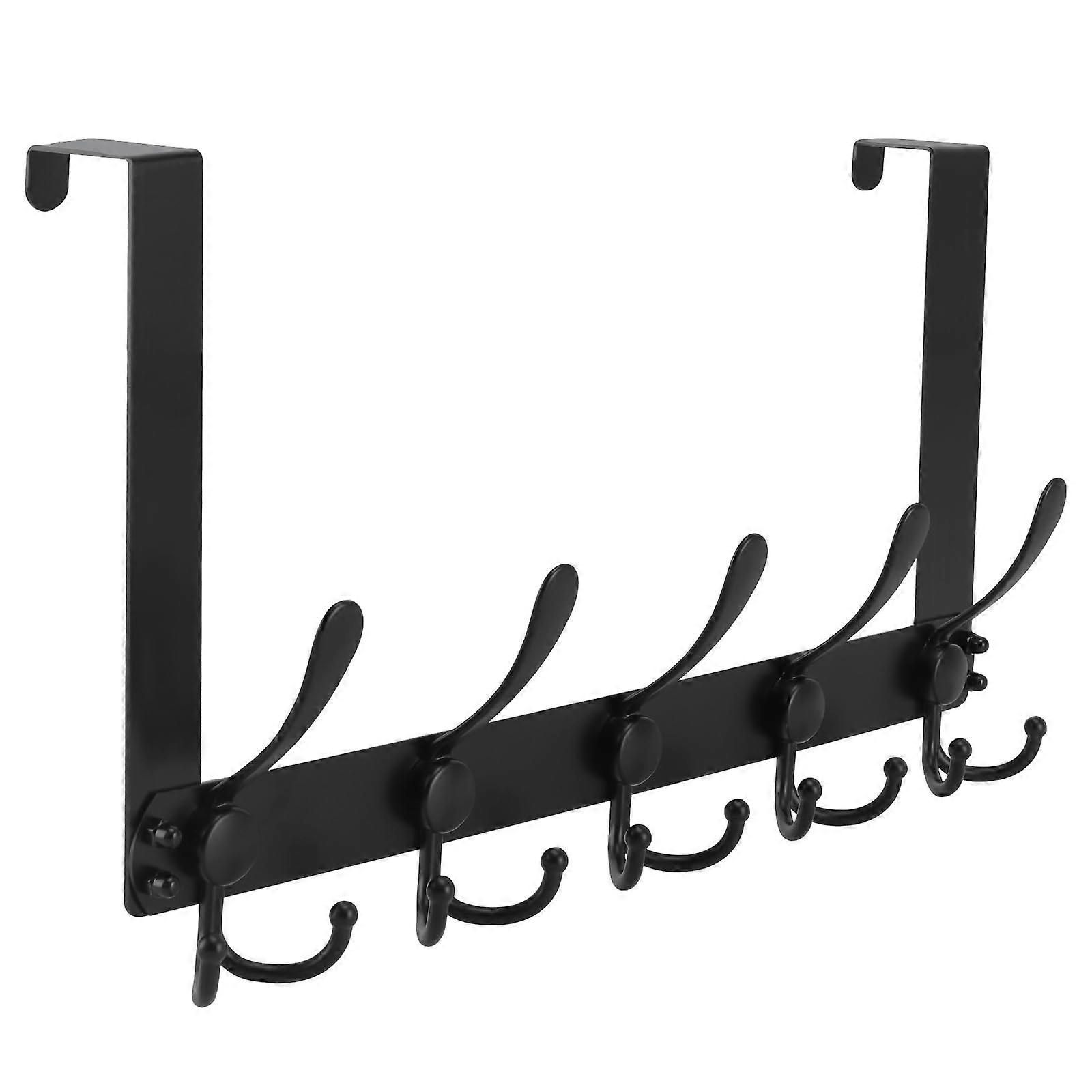 Over The Door Hooks, Over The Door with Hanger 5 Triple Hooks Towel Holder (Black)