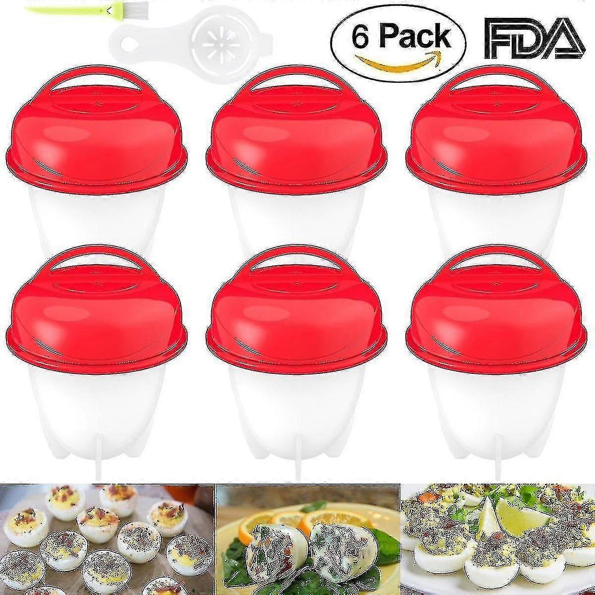 Boiled Eggs Non-stick Silicone Container Set Of 6 - Egg Cooker Hard Boiled Eggs Without The Shell 6 Egg Cups - Red