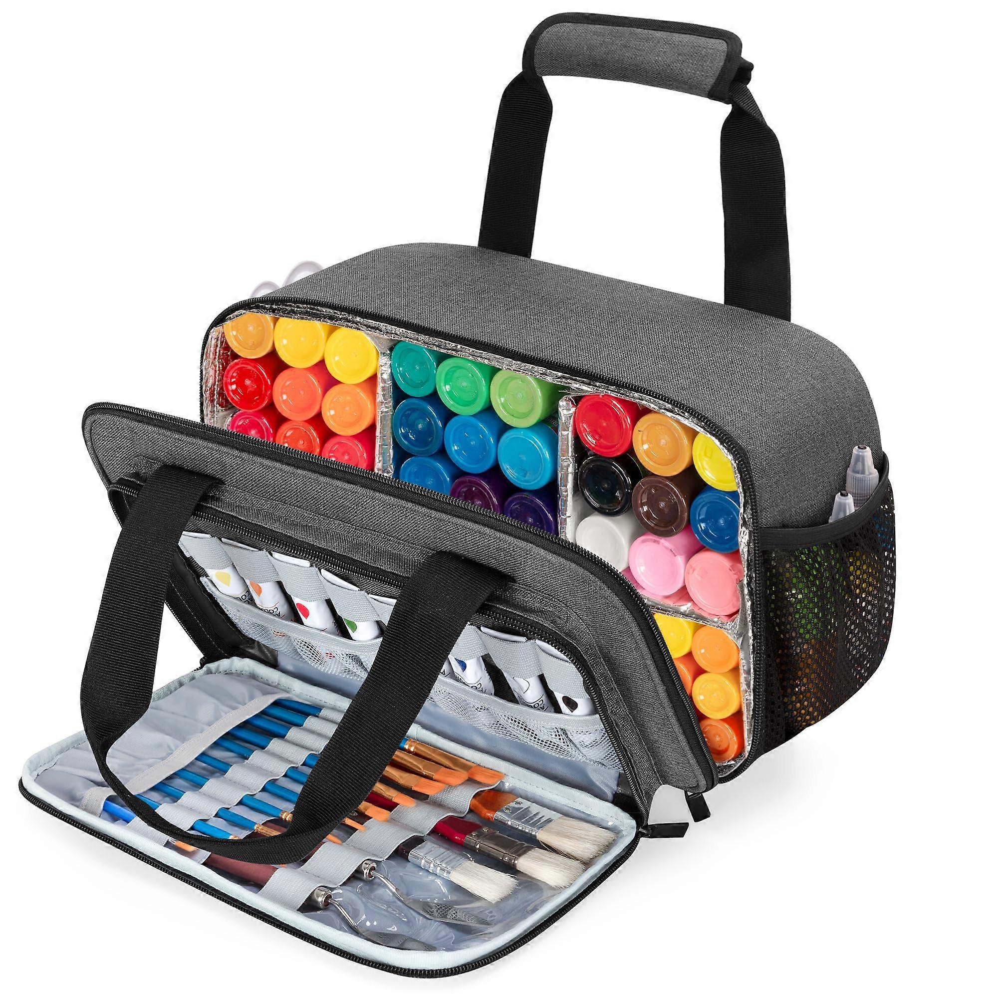 Acrylic Paint Organizer Bag for 54 Bottles, Art Case Supply with Handle, Extra Pocket (Grey) Ref: 5108