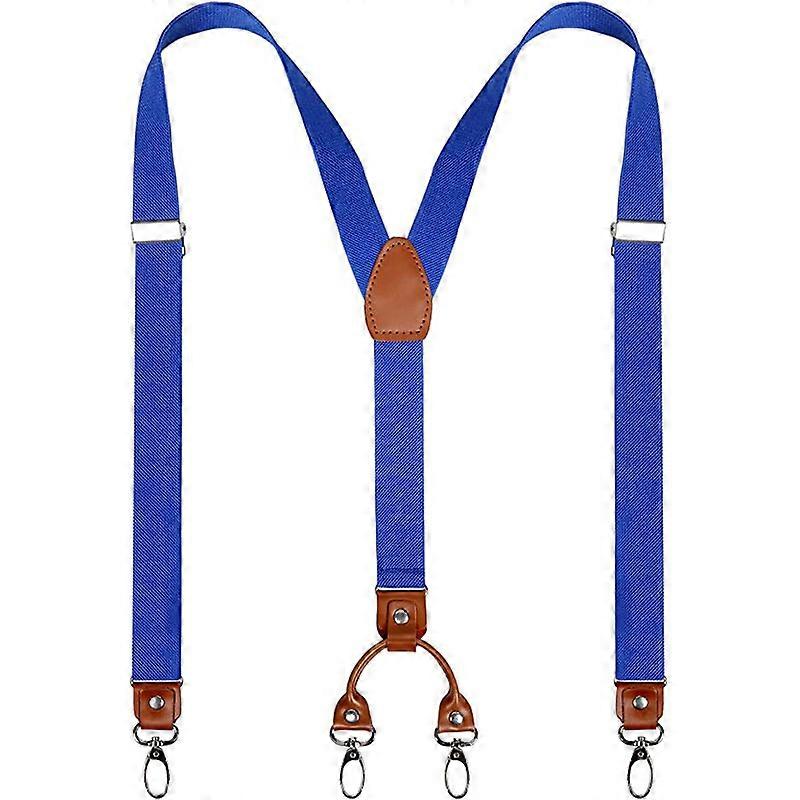 Men’S Y-Shaped Wide Heavy Duty Suspenders With 4 Metal Clips Adjustable Elastic Straps-Blue