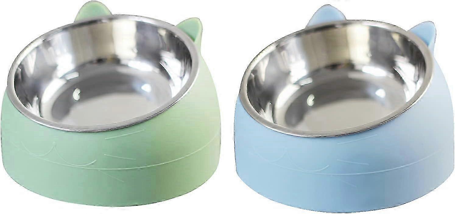 2er Pack Katzennäpfe aus Edelstahl für Futter & Wasser (200ml, blau+grün)