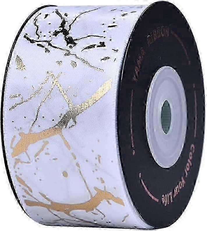 Marble Pattern Satin Ribbons with Printed Gold Foil, Suitable for Various Craft Projects, 10 Yards Long