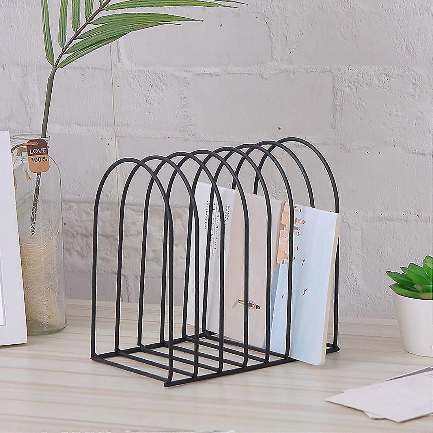 Semi-Circular Wire Storage Rack, 7 Slots Multi-Purpose Magazine Rack For Home And Office, Space Saving, Stylish Bookshelf For Organizing Desktop