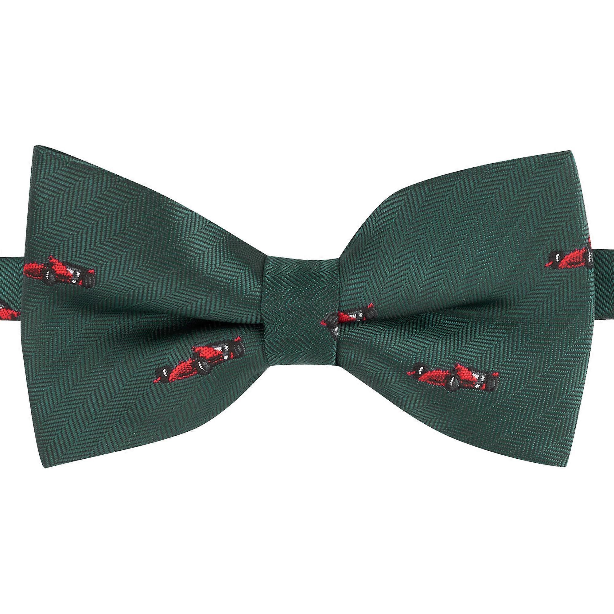 Dark Green Formula 1 Car Herringbone Bow Tie