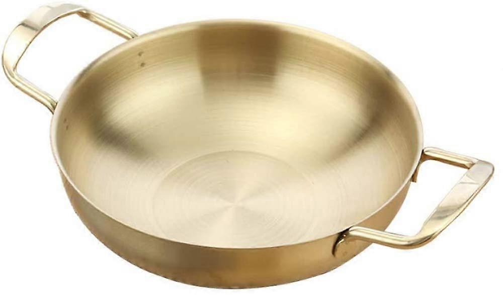 Professional NonStick Stainless Steel Paella Pan, Widened Handle, NonSlip Base, Gold, 22cm