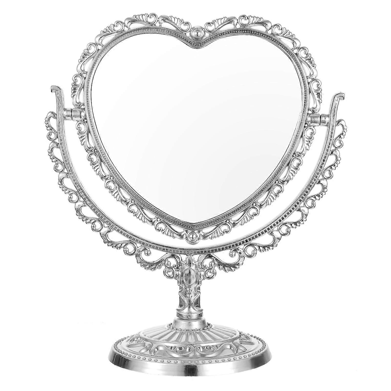 Vintage Heart Shaped Double Sided Rotatable Makeup Mirror for Desk, Bathroom, and Bedroom Use – Easy Angle Viewing and Grooming