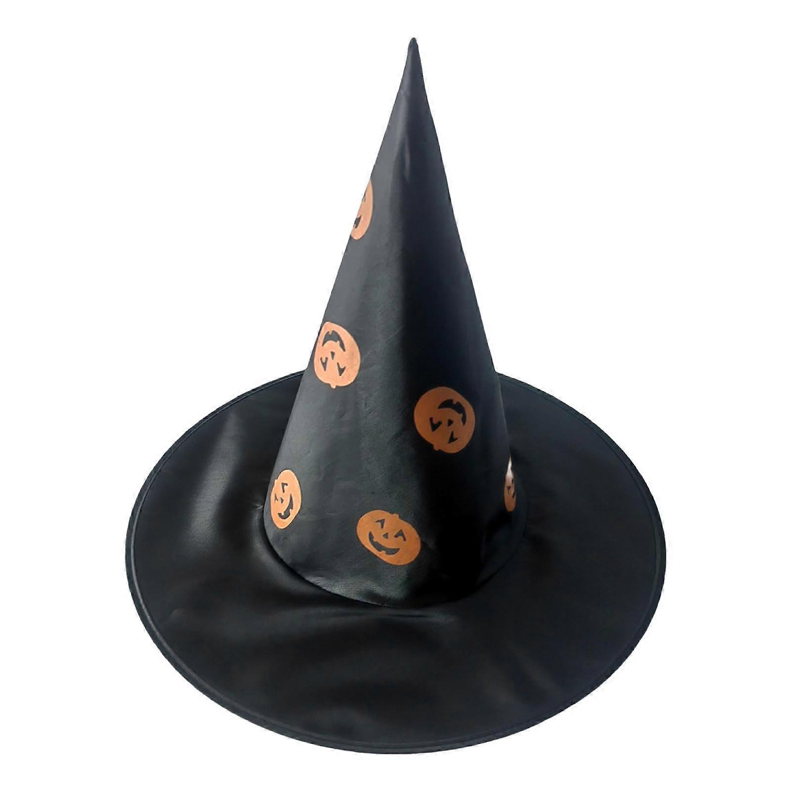 Black Witch Hats Women's Pointed Witch Hat for Halloween Women's Costume Witch Hat with Pumpkin Pattern for Halloween Parties Carnival