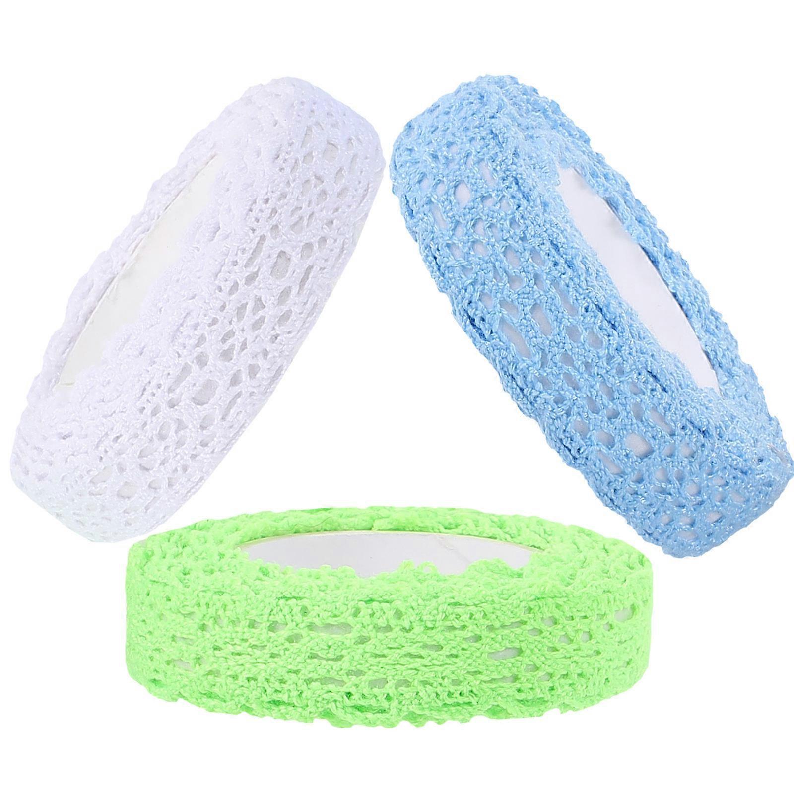 3 Rolls Double Sided Lace Adhesive Trim for DIY Crafts, Scrapbooking, Gift Wrapping, Journals, and Party Decorations – White, Dark Green, Blue