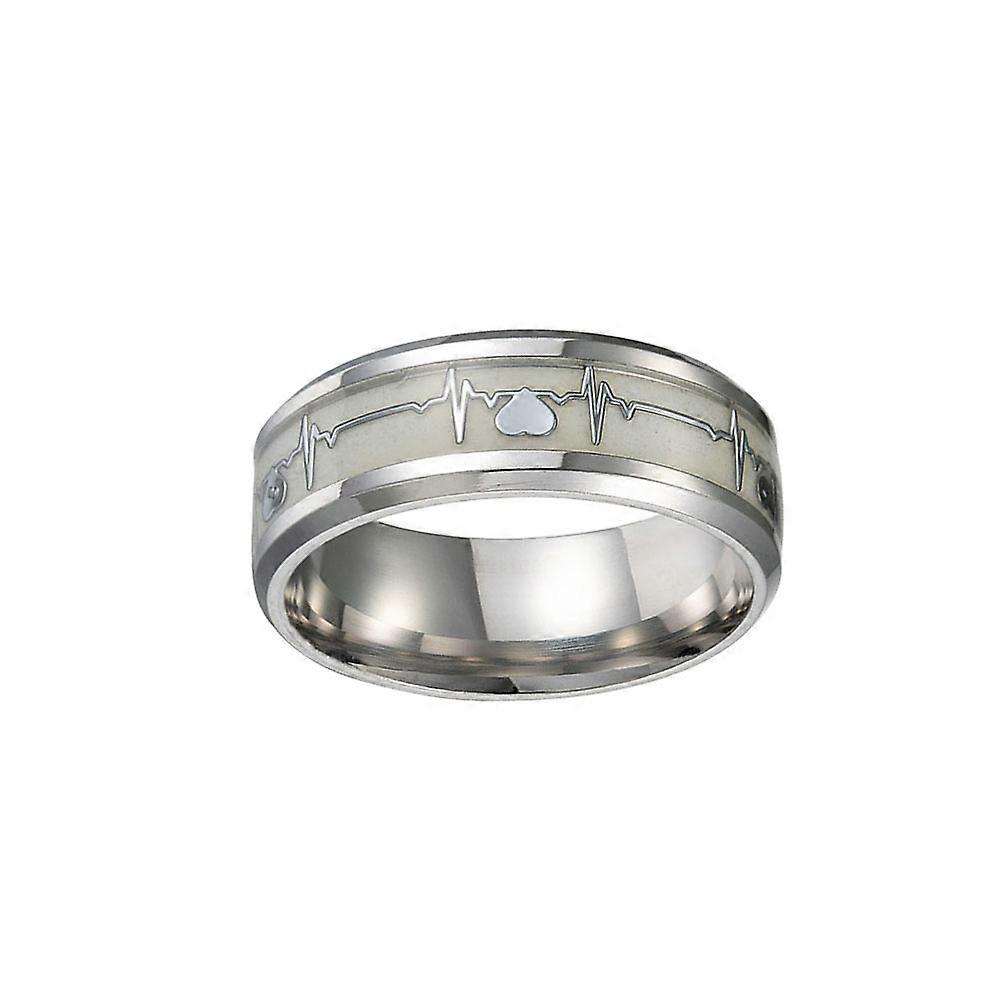 Funny Rings Couples Rings Noctilucence Electrocardiography Design Stylish Luminous Finger Ring for Men Women Unisex Blue Size 7 1Set