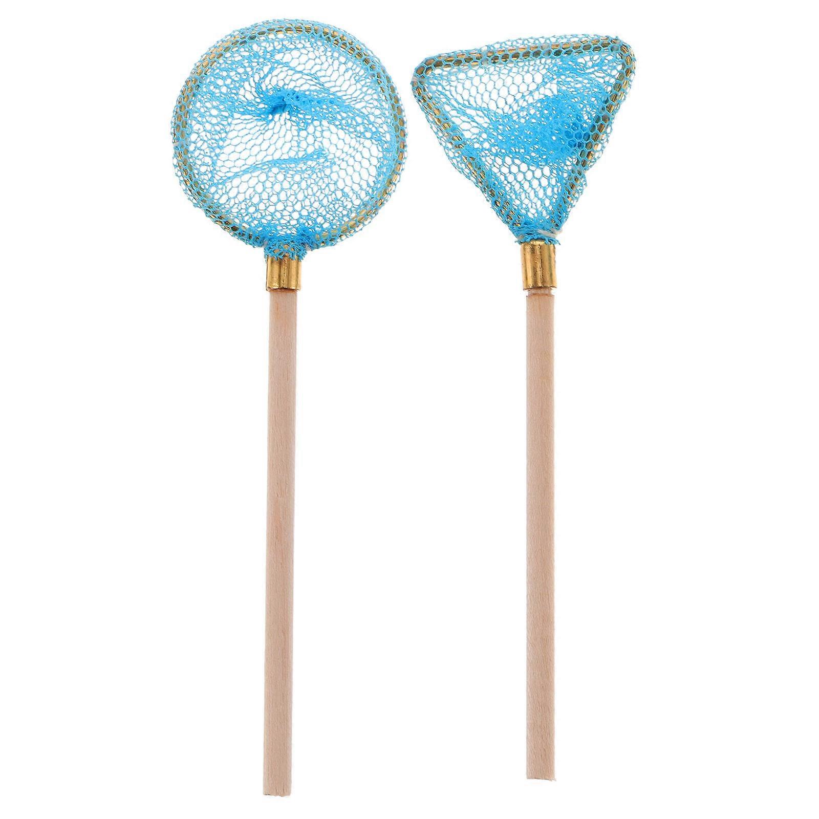 Fish Catching Net Mini Fishing Tools For Layout Metal And Wood 3.34x0.98x0.20in Decoration 2Pcs