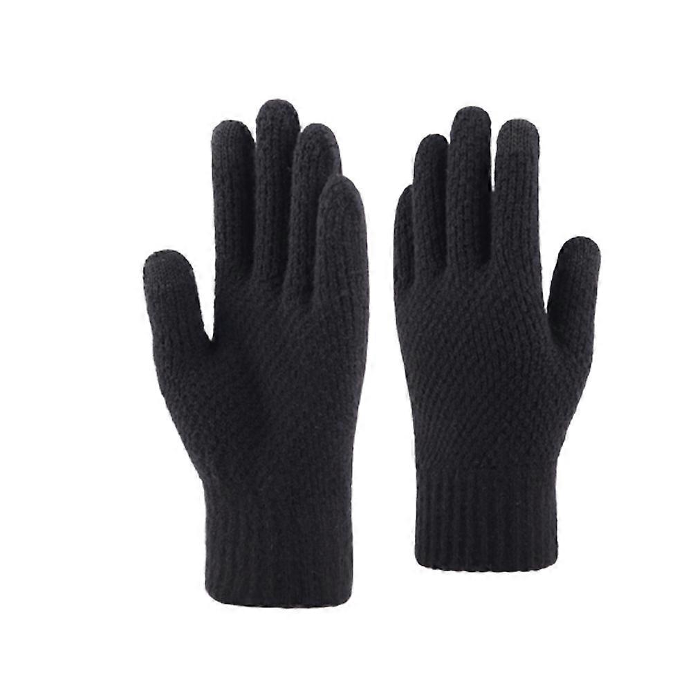 Thermal Glove Pair Winter Wear Men Hand Protection Black Knitted Mitten 1Pair