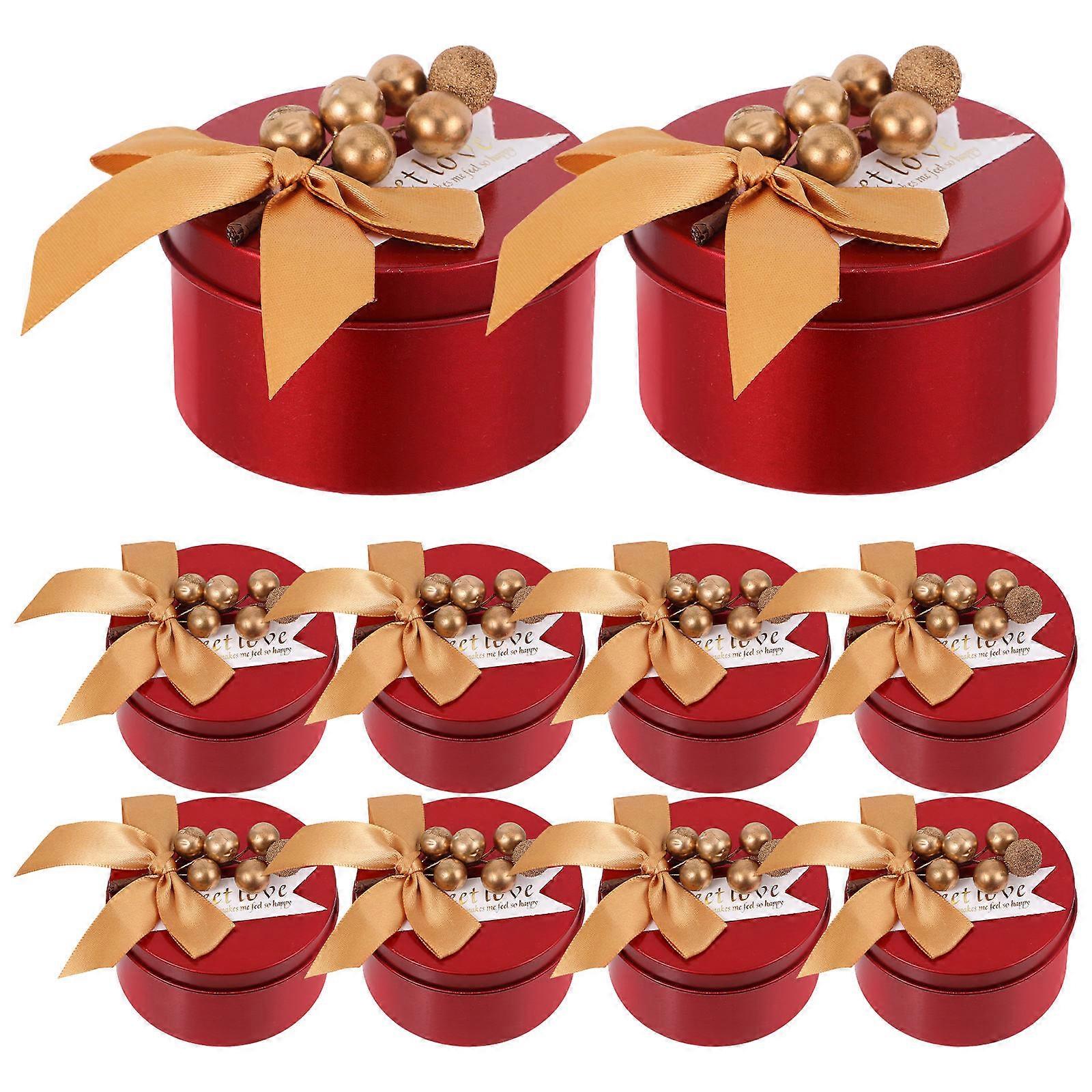 Red Tinplate Candy Boxes with Gold Ribbon Lightweight Storage Containers for Chocolates, Snacks, Jewelry Perfect for Weddings, Birthdays,